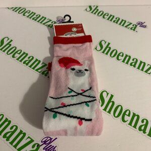 Ugly Christmas Socks Holiday Time Llama Knee High Pink Ladies Shoe Size 4-10